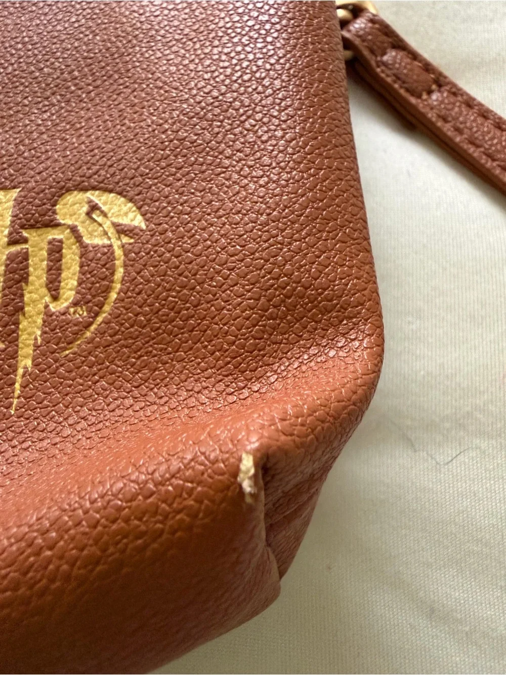 Freshly Picked Tan Brown Wristlet Clutch with Gold Logo